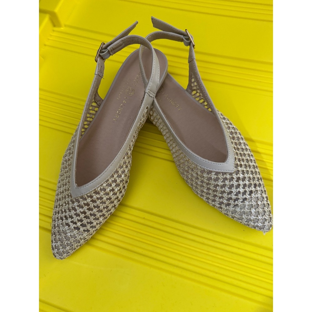 Chinese Laundry Woven Mesh Slingback Flats Pointed Toe Neutral Metallic 8